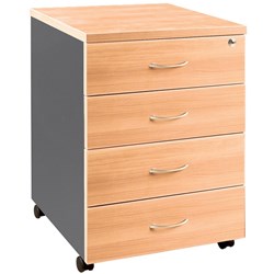 OM Classic Mobile Pedestal 4 Stationery Drawers Beech and Charcoal