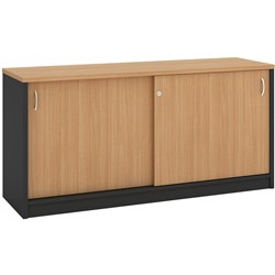 OM Classic Credenza Lockable 1200W x 450D x 720mmH Sliding Doors Beech and Charcoal
