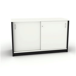 OM Classic Credenza Lockable 1200W x 450D x 720mmH Sliding Doors White and Charcoal