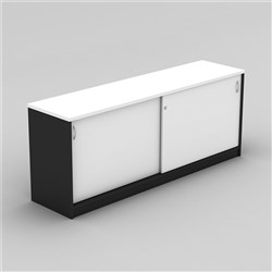 OM Classic Credenza Lockable 1500W x 450D x 720mmH Sliding Doors White and Charcoal