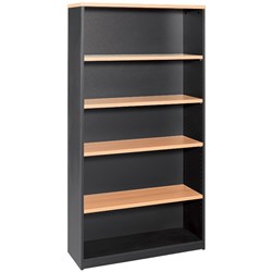 OM Classic Bookcase 1800H x 900W x 320mmD 4 Shelf Beech and Charcoal