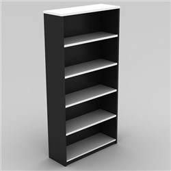OM Classic Bookcase 1800H x 900W x 320mmD 4 Shelf White and Charcoal