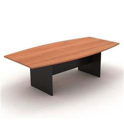 OM Classic Boardroom Table 2400W x 1200mmD Boat Shape Top Cherry and Charcoal