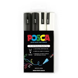 Uni Posca PC-5M  Paint Marker Bullet Medium 2.5mm Black And White  Pack of 4