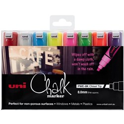 Uni-Ball Chalk Marker Chisel Tip 8mm Assorted colours Pack of 8