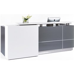 Calvin Reception Counter 2500W x 950D x 1150mmH Metallic Grey/Matte White