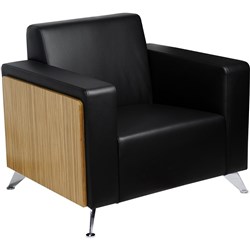 Novara Sofa Single Seater 900W x 710D x 710mmH Zebarano Sides / Black Leather