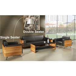 Novara Sofa Two Seater 1700W x 710D x 710H Zebrano Sides / Black Leather