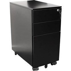 Slimline Steel Mobile Pedestal 2 Drawer 1 Filing Drawer Lock 610H 300W 472mmD Black