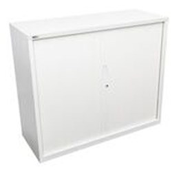 Go Steel Tambour Door Storage Cupboard Includes 2 Shelves 1200H x 1200W x 473mmD White