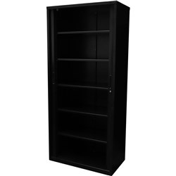 Go Steel Tambour Door Storage Cupboard Includes 5 Shelves 1981H x 1200W x 473mmD Black