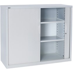 Go Steel Tambour Door Storage Cupboard Includes 2 Shelves 1016H x 900W x 473mmD White