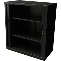 Go Steel Tambour Door Storage Cupboard Includes 2 Shelves 1016H x 900W x 473mmD Black
