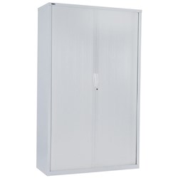 Go Steel Tambour Door Storage Cupboard Includes 5 Shelves 1981H x 900W x 473mmD White