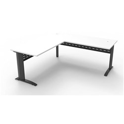 Rapid Span Desk with Return 1800W x 1800W x 700mmD 2 Piece White Top Black Steel Frame