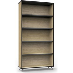 Rapid Infinity Bookcase 1800H x 900W x 315mmD 4 Shelf Natural Oak with Black Edge
