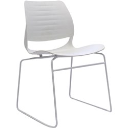 Vivid Meeting Chair White Metal Sled Base White Poly Shell