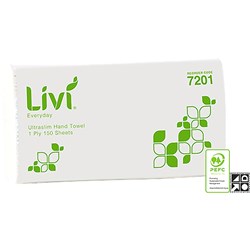 Livi Everday Multifold Hand Towels Ultraslim 240L x 230W 150 Sheets Box of 16