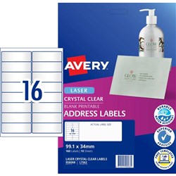 Avery Crystal Clear Laser Address Label 16UP 99.1x34mm 10 Sheets