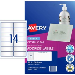 Avery Crystal Clear Laser Address Label 14UP 99.1x38.1mm 10 Sheets