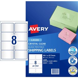 Avery Crystal Clear Laser Address Label 8UP 99.1x67.7mm 10 Sheets