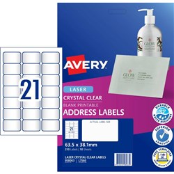 Avery Crystal Clear Laser Address Label 21UP 63.5x38.1mm 10 Sheets