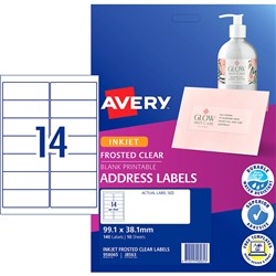 Avery Frosted Clear Inkjet Label 14UP 99.1x38.1mm 10 Sheets