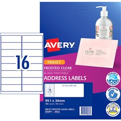 Avery Frosted Clear Inkjet Label 16UP 99.1x34mm 10 Sheets
