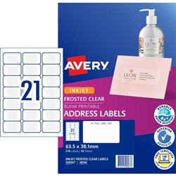 Avery Frosted Clear Inkjet Label 21UP 63.5x38.1mm 10 Sheets