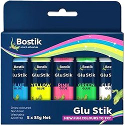 Bostik Glue Stik 35g Large Assorted Rainbow Colours Dries Clear Pack of 5
