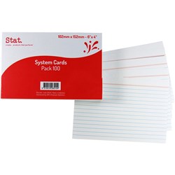 Stat System Cards 152x102mm 6x4 Ruled Pack of 100 White