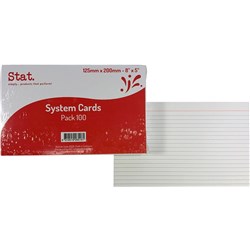 Stat System Cards 200x127mm 8x5 Ruled Pack of 100 White