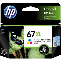 HP 67 XL Tri Colour Ink Cartridge 200 Page High Yield 3YM58AA