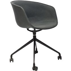 Focal Tub Visitor Chair Black 4 Star Base With Castors Charcoal Ash Fabric Upholstery