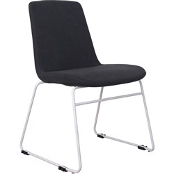 Tempo Visitor Chair White Sled Base Black Padded Fabric Upholstery