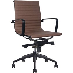 PU605M Medium Back Executive Chair Black Base and Arms Tan Ribbed PU Seat and Back