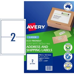 Avery Eco Friendly 2UP White Labels, 959126 L7168EV 199.6 x 43.5mm pk20