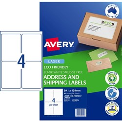 Avery Eco Friendly 80 Labels Laser Printer White 99.1 x 139 mm,