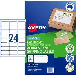 Avery Eco Friendly 480 Labels Laser Printer White 64 x 33.8 mm