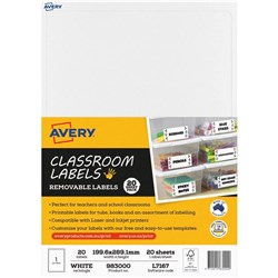 Avery Classroom Labels 20 Labels Laser Printer White 199.6 x 289.1 mm