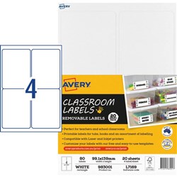 Avery Classroom Labels 80 Labels Laser Printer White 99.1 x 139 mm