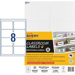 Avery Classroom Labels 160 Labels Laser Printer White 99.1 x 67.7 mm