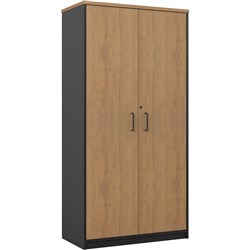 OM Premier Full Door Storage Cabinet 900W x 450D x 1800mmH Regal Walnut and Charcoal