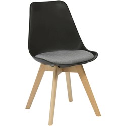 VIRGO Chair - Oak Coloured Timber Leg, Black Polypropylen Shell, Grey Seat Pad