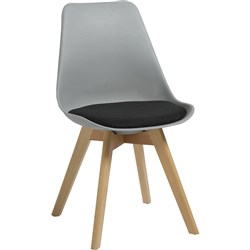 VIRGO Chair - Oak Coloured Timber Leg, Grey Polypropene Shell, Black Seat Pad