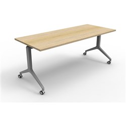 Rapid Flip Top Table 1500W x 750D x 730mmH Natural Oak Top Silver Frame