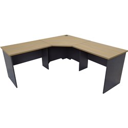 Rapidline Corner Workstation 1800W x 1800W x 600mmD 3 Piece Natural Oak & Ironstone