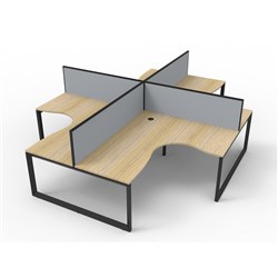 Deluxe Corner Workstation 4 Person W/Screens 1500Wx1500mmW Natural Oak & Black