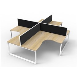 Deluxe Corner Workstation 4 Person W/Screens 1500Wx1500mmW Natural Oak & White