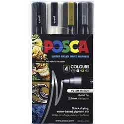 Uni Posca Paint Marker PC-5M Medium 2.5mm Bullet Tip Assorted Set of 4